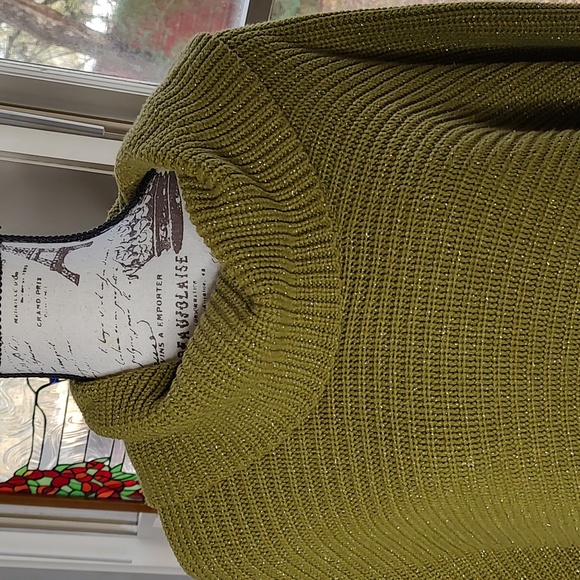 Coldwater Creek Cowl-Neck Sparkling Sweater Neutral Green Plus Size 1X - Picture 3 of 8